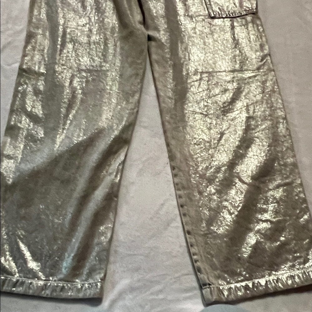 All Saints mia met Talia cargo Jean pants metallic silver cyber chic Coachella - Picture 12 of 13